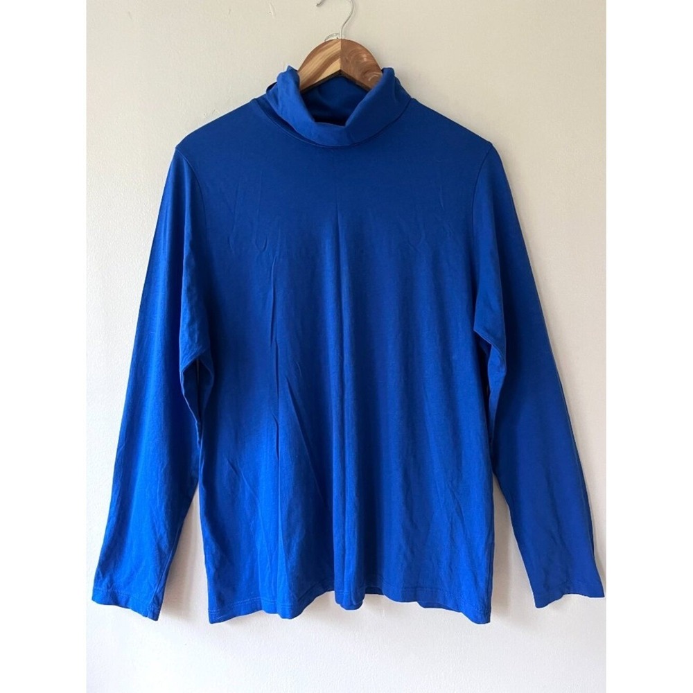 Nomadic Traders Women L Blue Pullover Turtleneck Blouse Top 100% Prima Cotton